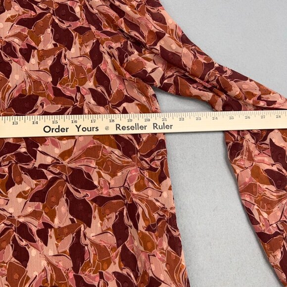 Joie Shirt Womens Large Brown Leaves Boho Sheer Swiss Dot Chiffon Tie Ruffle - Picture 10 of 15
